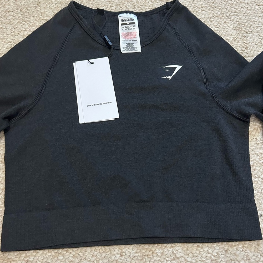 Gymshark Vital Seamless Crop Top women's medium black marl NWT Workout Athletic - Picture 3 of 14
